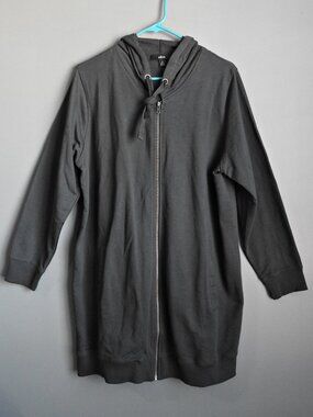 Ellos French Terry Long Zip Front Hoodie Green, Size Medium (14/16)